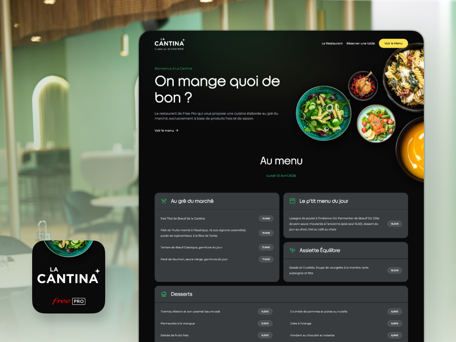 Interface du site la Cantina
