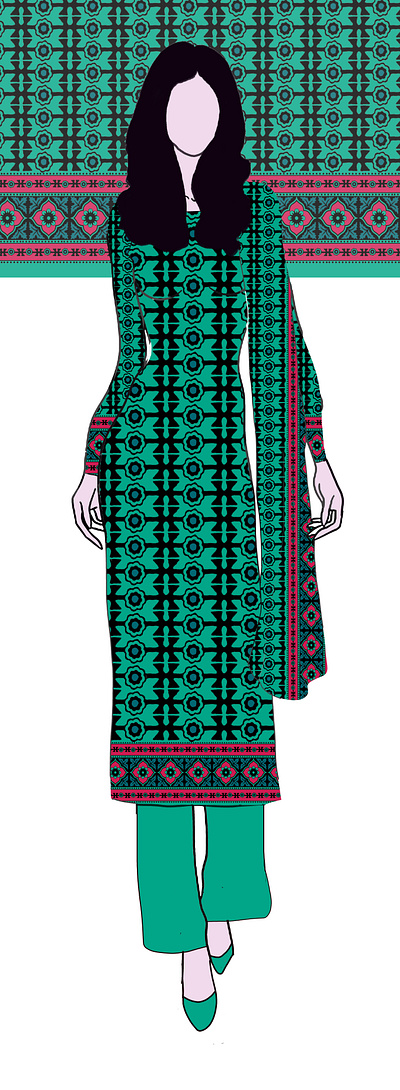 Floral and geometrical design, full dress design. design dress design fashion illustration pakistani dresses pattern designer textile designer vec vector