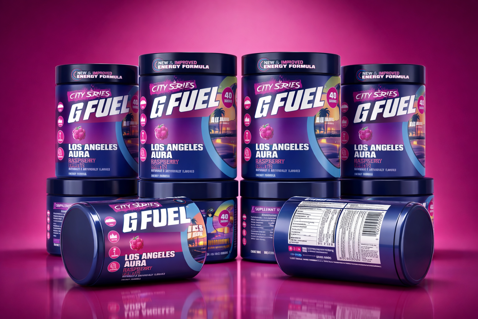 GFUEL Los Angeles Aura Label Design | The Creativity Zone adobe photoshop brand identity design commercial packaging energy formula label gfuel label design packaging design premium mockup product branding product label design product mockup design shelf ready design supplement tub packaging the creativity zone visual identity