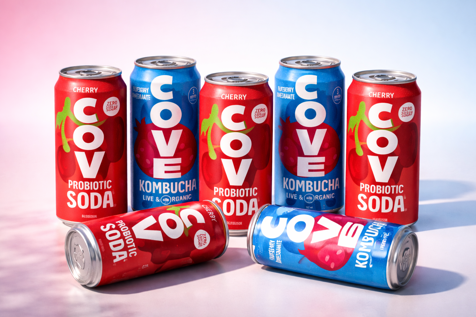 COVE Beverage Can Packaging Design | The Creativity Zone adobe photoshop beverage branding beverage label design brand identity design can label design commercial product mockup cove beverage can design kombucha can design multi sku packaging packaging design premium packaging design probiotic soda packaging product branding product mockup design shelf ready packaging
