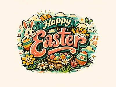 Happy Easter 2026 2d artwork branding challenge design easter happy easter illustration logo old school ui