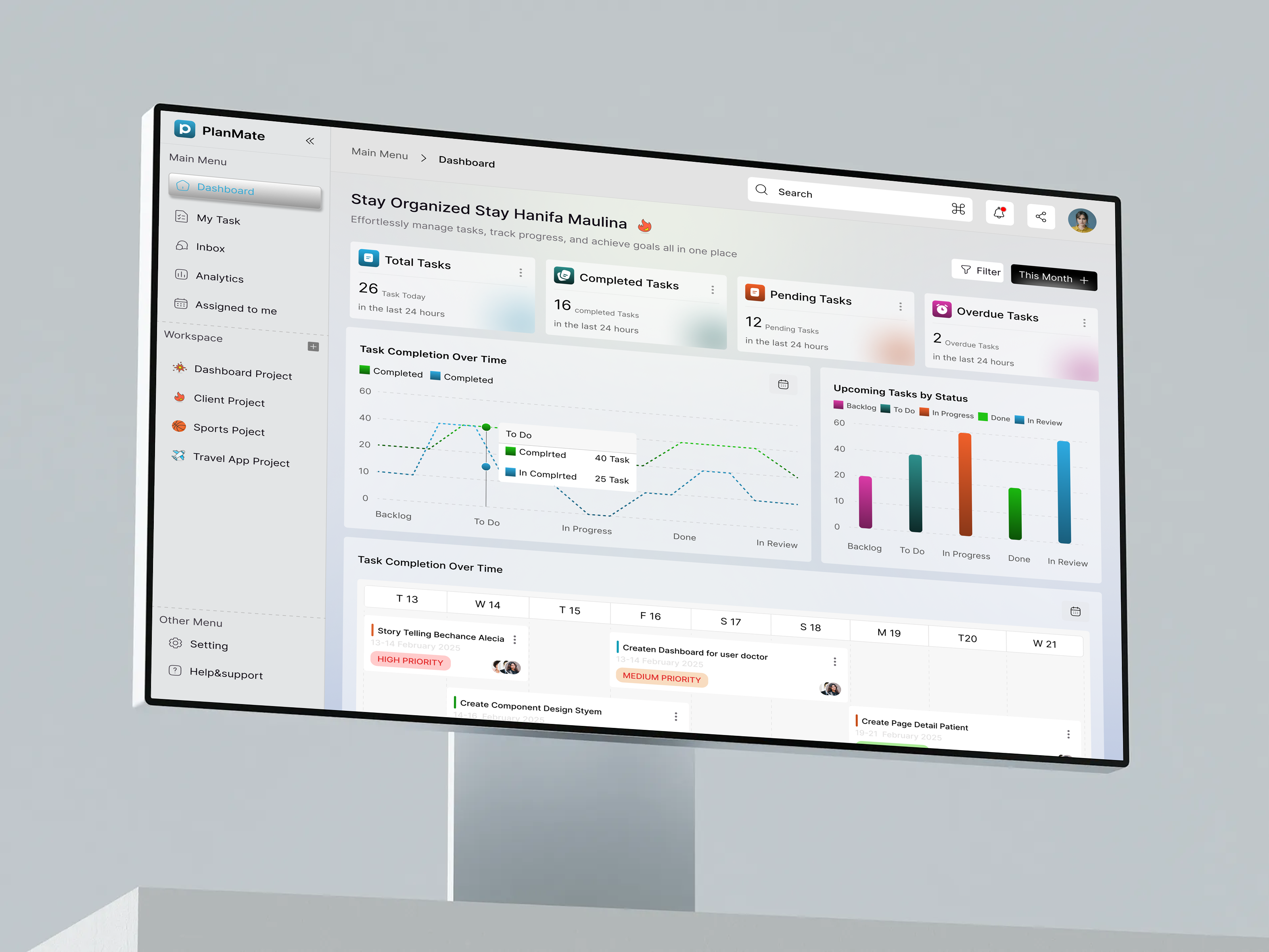PlanMate – Task Management Dashboard UI
