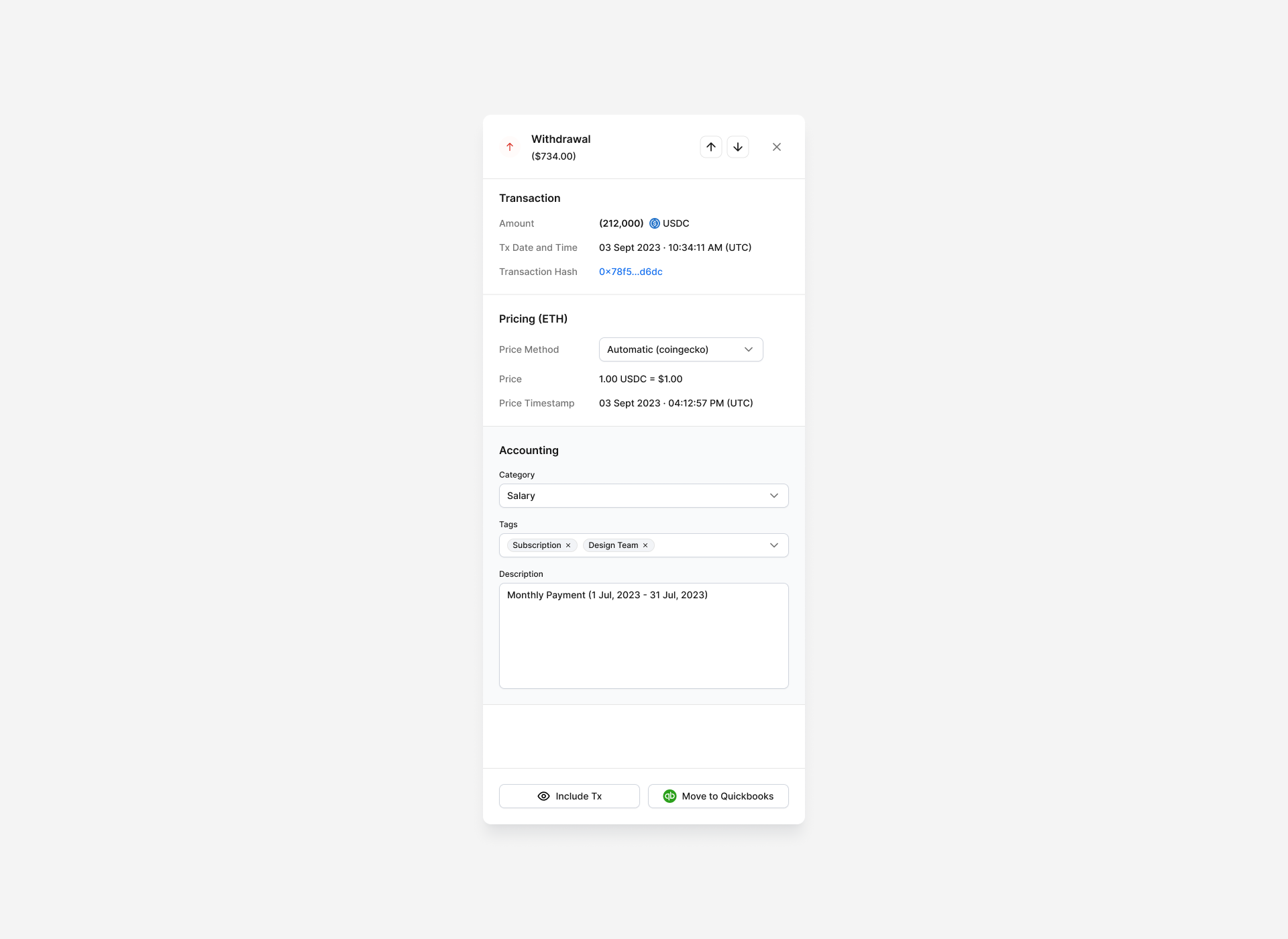 Transaction details