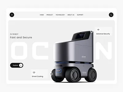 Ocean - AI Robot Landing Page ai designinspiration ev figma futuristic hero section landing page minimalist ui modern robot ui uiux website