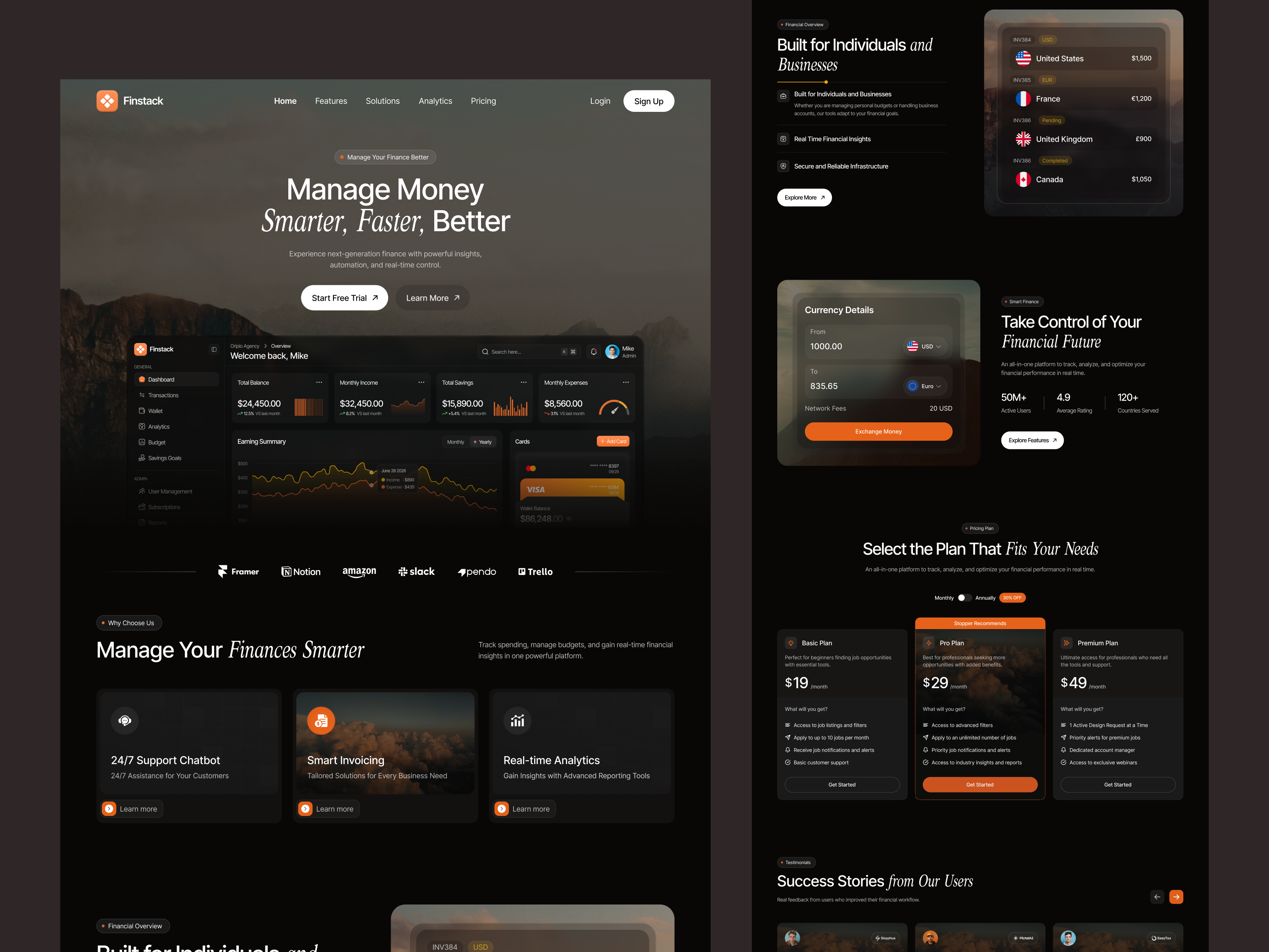 Fintech Landing Page | Finance Management Platform b2b landing page banking app landing page budget tracking app landing page dark landing page dark mode dark mode landing page digital wallet platform enterprise finance landing page finance finance management financial analytics fintech fintech platform high contrast landing page landing page personal finance management saas saas landing page web design website