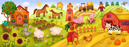 Illustration for the fold-out children’s book "The Farm"