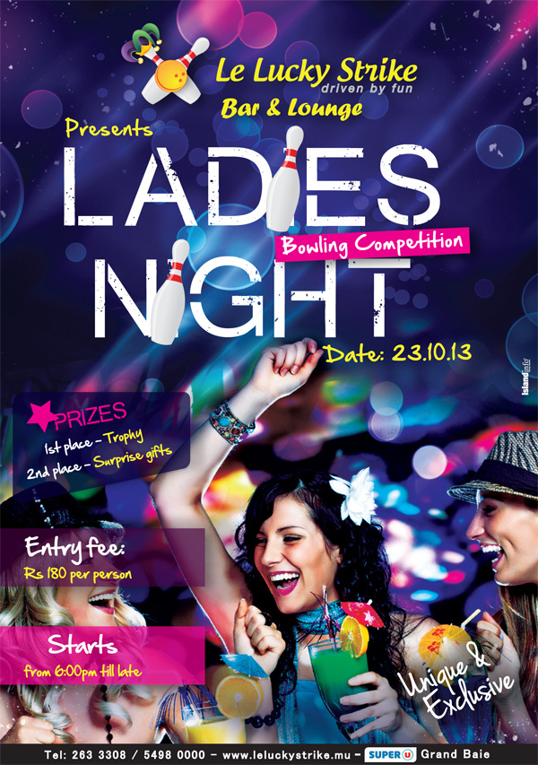 Le lucky Strike- Bowling Company Flyers and Print Adverts adverts bowling branding design graphic design illustration