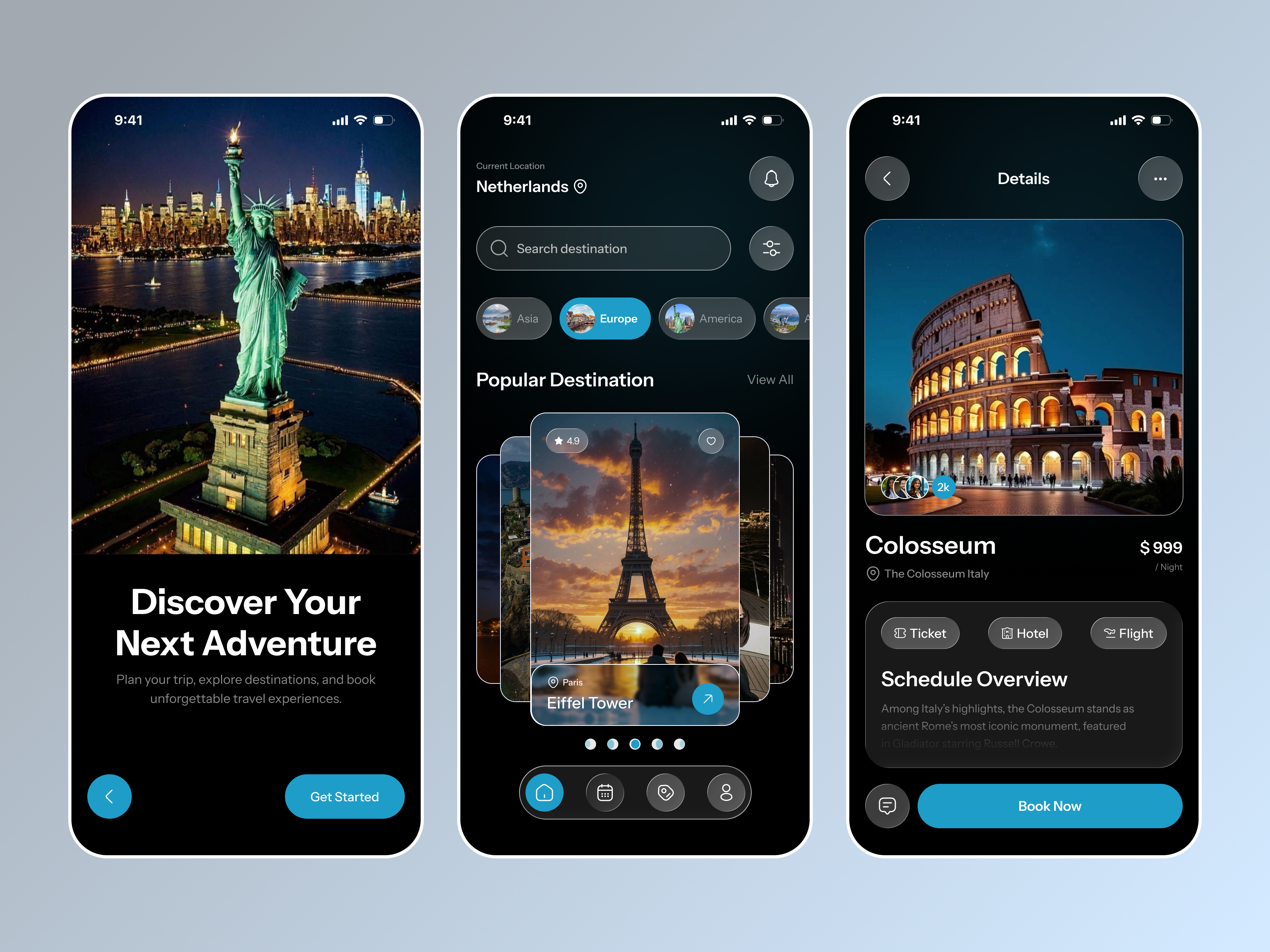 Travel App UI booking app dark ui flight app flight booking mobile mobile app online hotel booking product design tour tour app tourism tourist travel agency travel app travel app design trip uiux vacation
