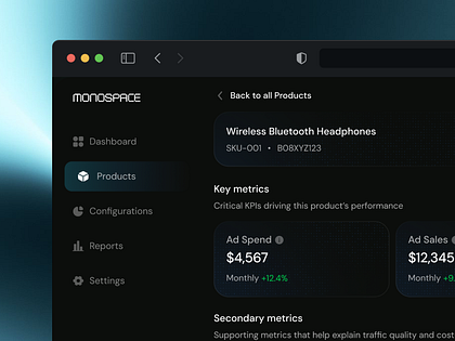 Monospace Product Analytics – Dark KPI Dashboard