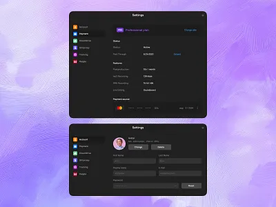 Settings Modal clean clear dark payment podcast popup properties set settings ui ux
