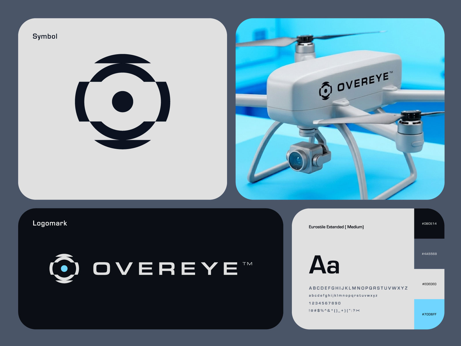 OVEREYE — Drone Technology & Aerial Robotics Brand Identity aerial technology aerospace design brandidentity branding cyber design drone logo drone services futuristic logo innovation logo logodesign logomark logotype minimal logo modern branding modern logo surveillance brand tech startup uav design visual identity