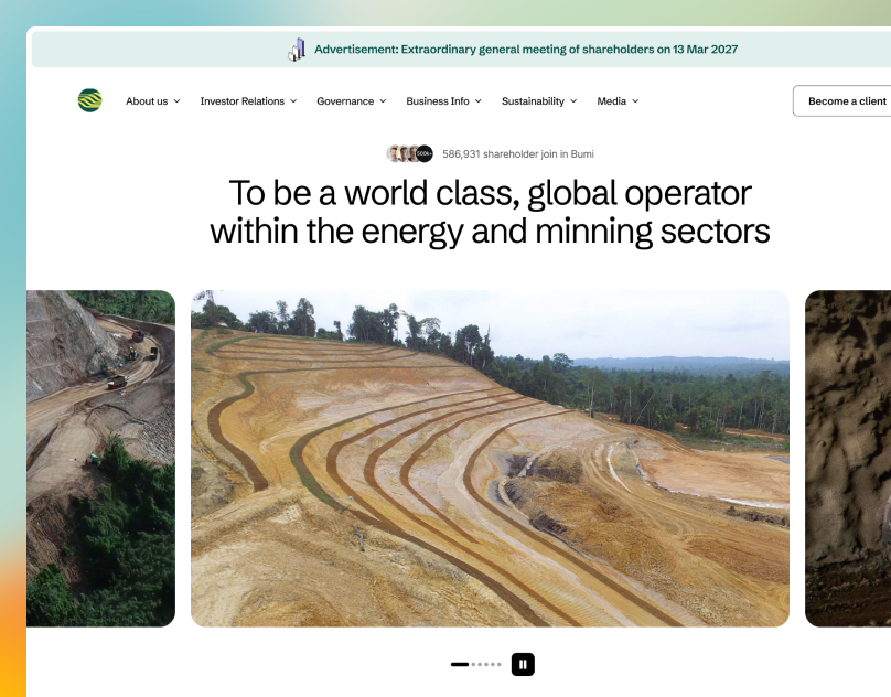 Bumi Resource Mineral Tbk. coal design equity investor landingpage mining typography ui website