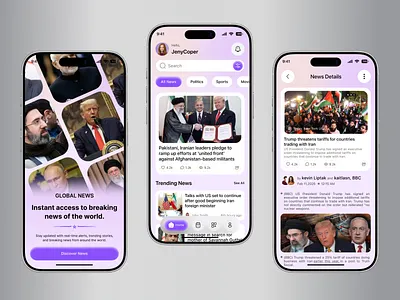 Daily Global News Mobile App app design breaking news clean design daily news dashboard ui fintech style gradient ui ios app minimal ui mobile app mobile app design mobile ui modern ui news app news feed online news product design trending news ui ux designer user experience