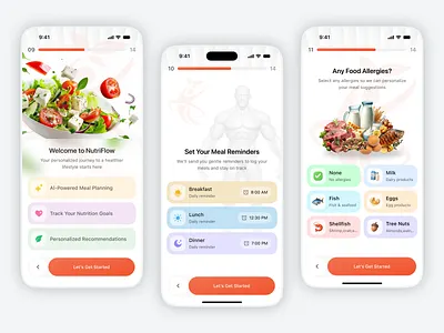 NutriFlow – Healthy Meal Planner App Onboarding UI app design clean ui figma fitness app health app healthy lifestyle meal planner mobile app mobile ui modern ui nutrition onboarding product design ui design ux design wellness