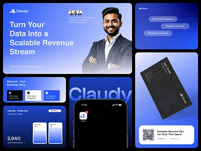 Claudy – Brand Identity agency ai analytics brand brand identity branding branding system claudy data identity logo logo design monetisation revenue saas saas brand identity startup visual identity