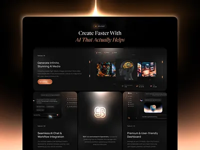 Website Feature Section Design ai website aiproduct creative design dark ui design glow design hero section interfacedesign landing page landingpagedesign modernwebdesign startup design uidesign ux ux design vibe design web design website design