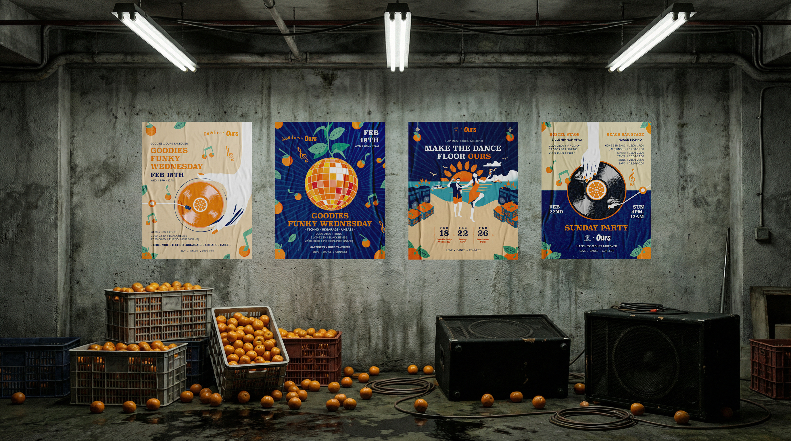 Island Resort Hostel and Music Group Event Collaboration Posters