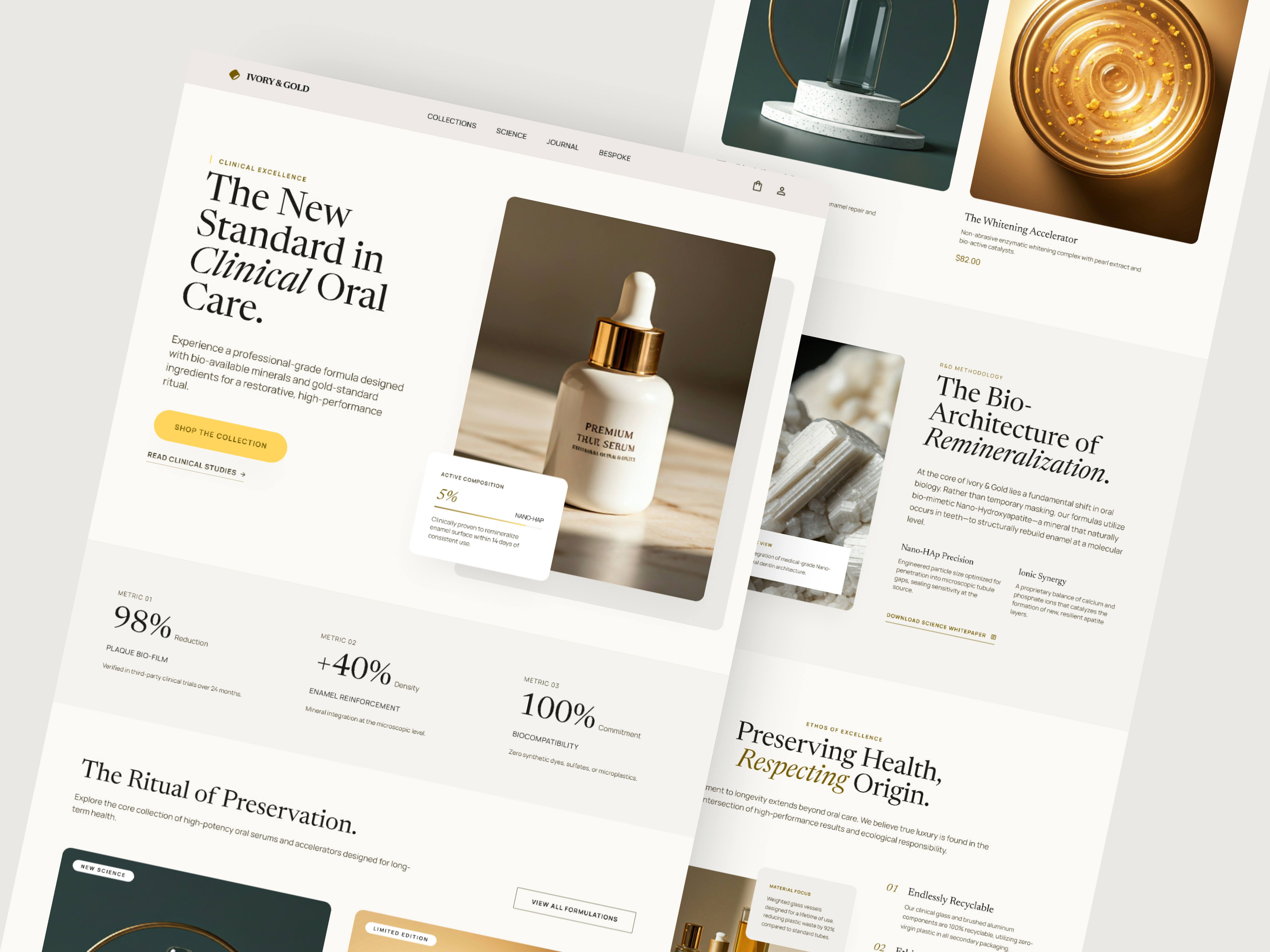 Ivory & Gold Landing Page 3d clean ui framer gold landing page luxury brand minimalism modern ui portfolio responsive design skin care typography ui ui ux user experiance ux web design webflow