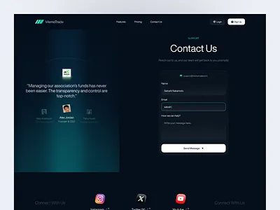 MemoTrade - Trading Website Contact Us Page b2b clean contact us page crypto exchange cryptocurrency dipa inhouse fintech framer landing page saas startup stock exchange stock portfolio trading trading analytics trading website ui design web design webflow website