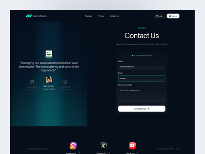 MemoTrade - Trading Website Contact Us Page