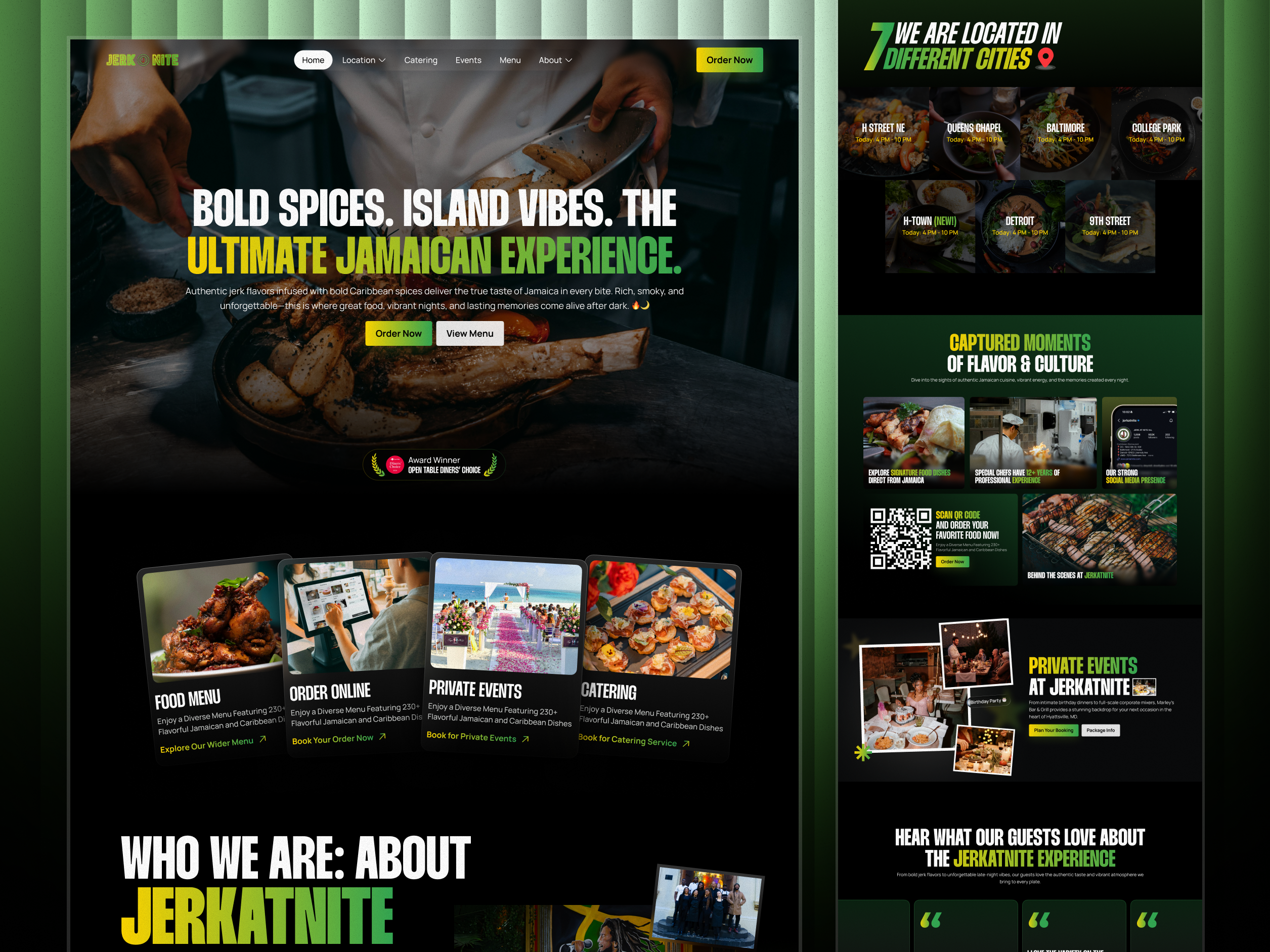 Jerk at Nite: Website Redesign food delivery food website hero section landing page redesign liquid glass design minimal ui modern website redesign restaurant restaurant landing page ui design ux design web redesign website redesign