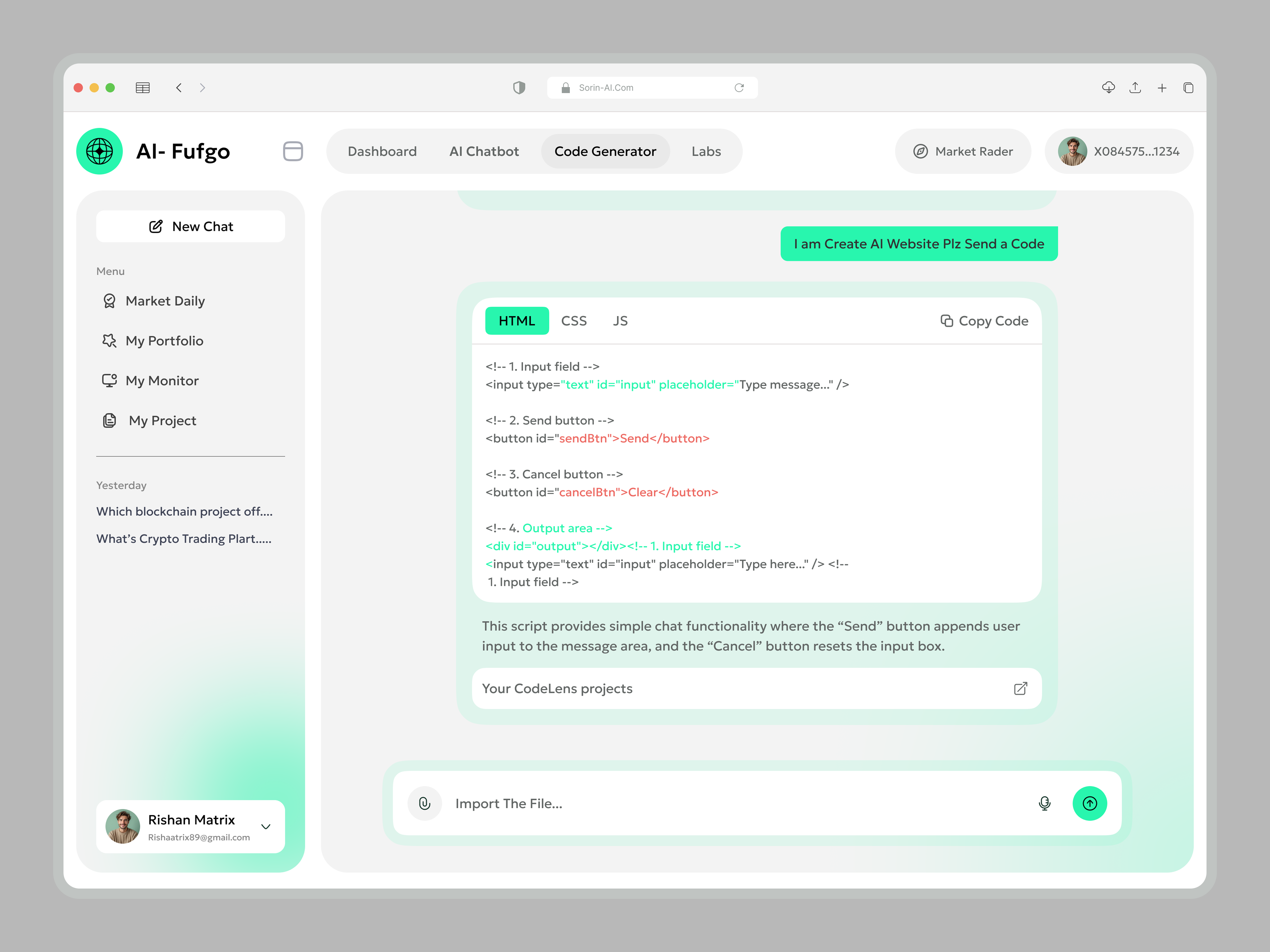 AI Chatbot Interface Web Design ai ai app ai chatbot ai chatbot design ai dashboard ai dashboard design ai design ai sass aii chatbot chatbot design code generator panel dasboard ui web