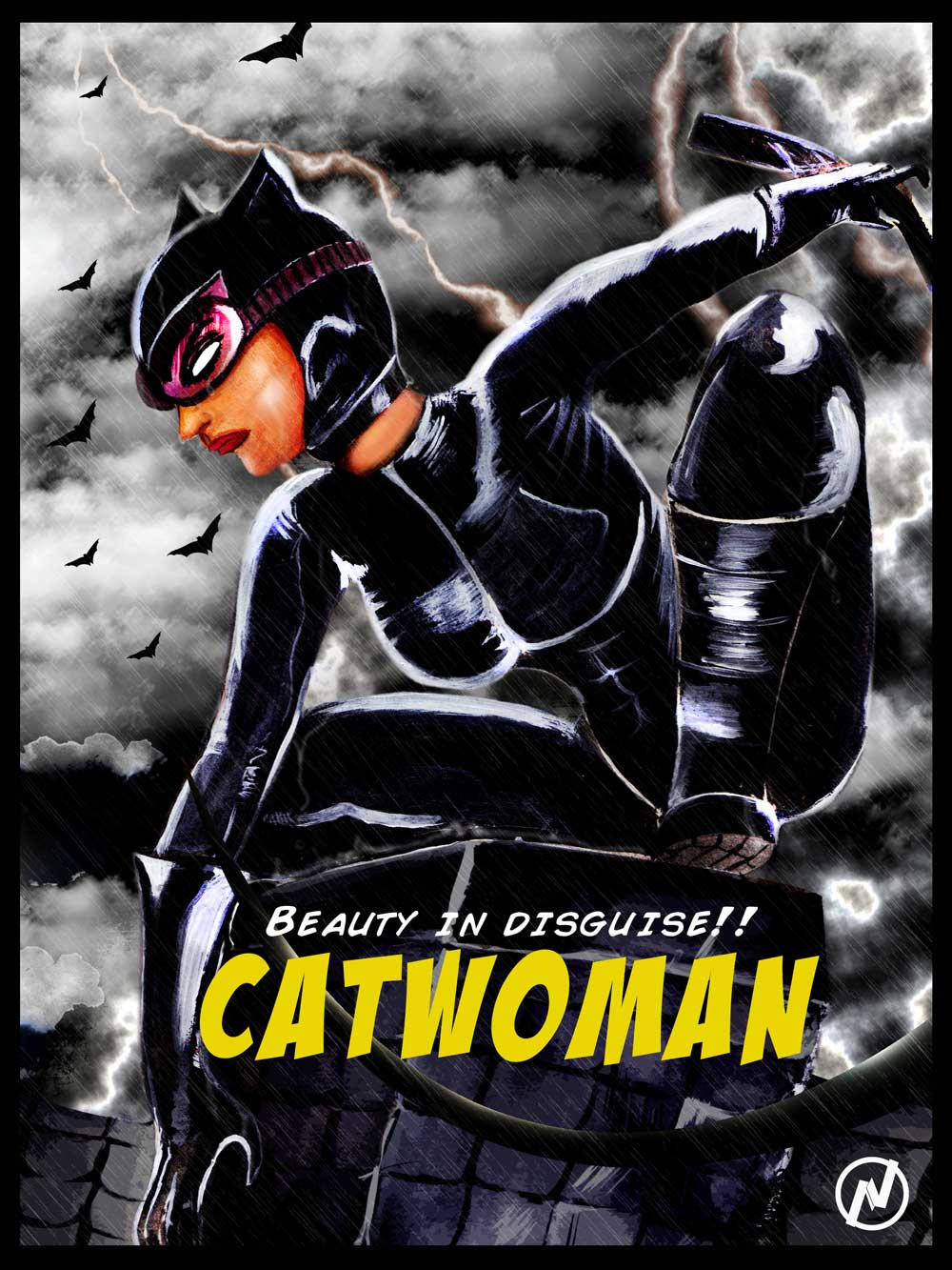 Vintage Artwork for Comic Book- Catwoman comicbook coverart fanart gouache graphic design illustrations painting photoshop