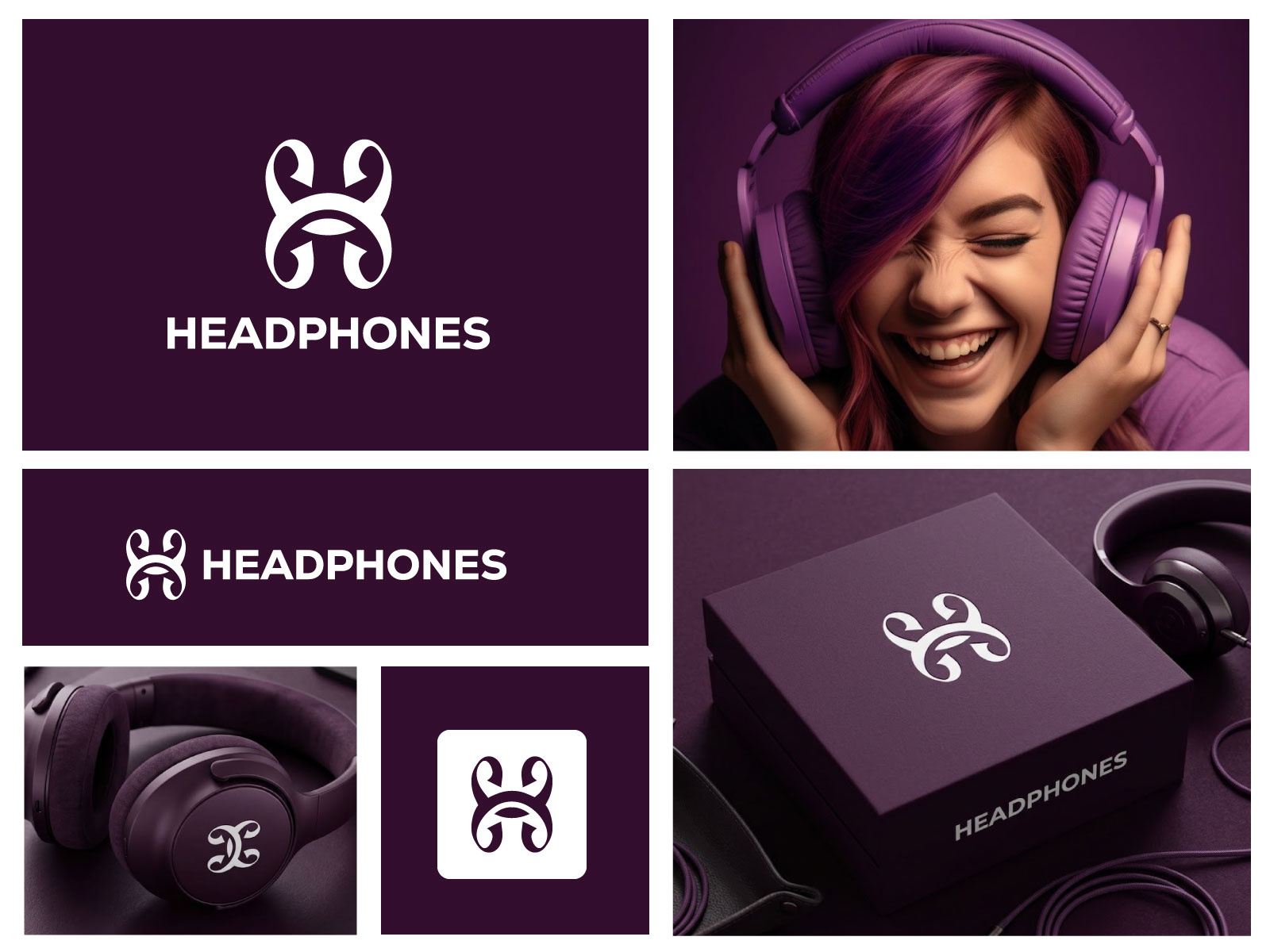 H Letter + Headphones icon Brand Modern Logo branding