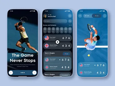 Tennis Sports Mobile App clean ui live score minimal ui mobile app design mobile ui modern ui sports app sports tracking sports ui tennis app tennis ui ui uiuxdesign