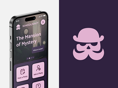 Whodunnit mobile game logo branding dead free graphic design icon logo mafia minimal modern mustache mystery skull ui vector
