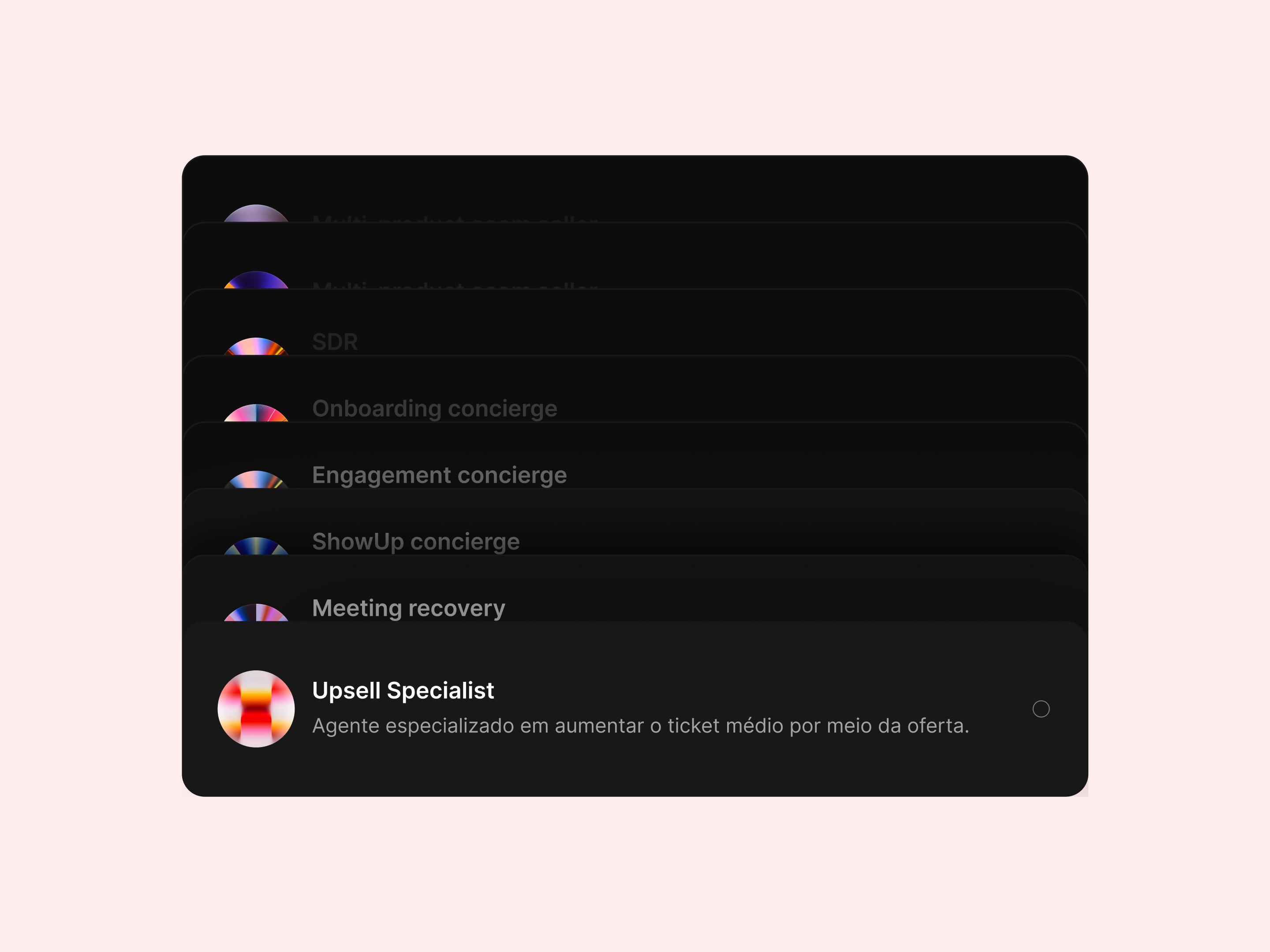 Agent Cores Selector agents ai ai platform card dashboard graphic design motion graphics ui ui ux
