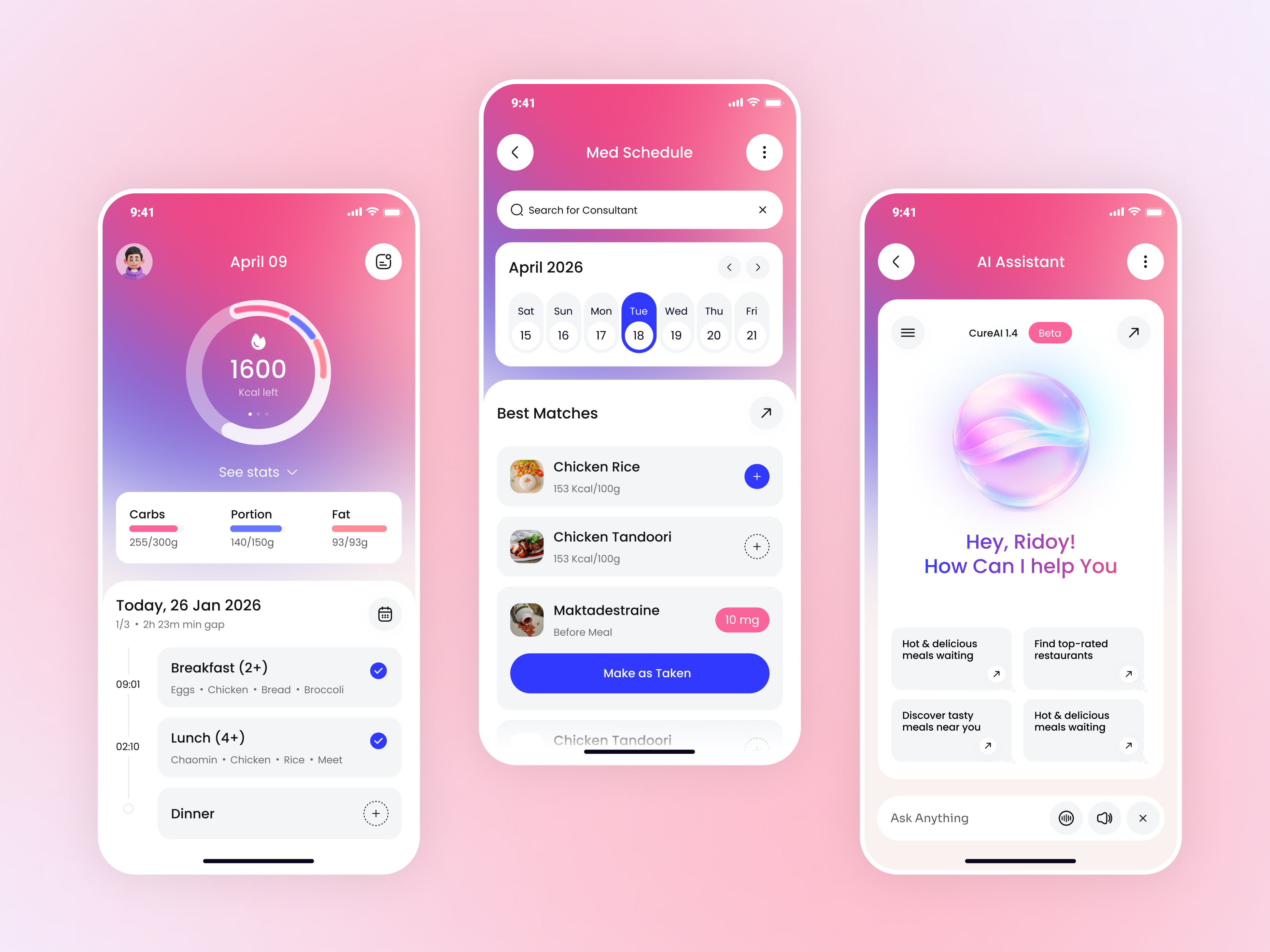 Smart Health & Nutrition App UI Concept ai chat ai food app app design app designer app developer burger app finance app food app food application food delivery food delivery app food mobile app medical app mobile app modern app pizza app ui ui designer ux