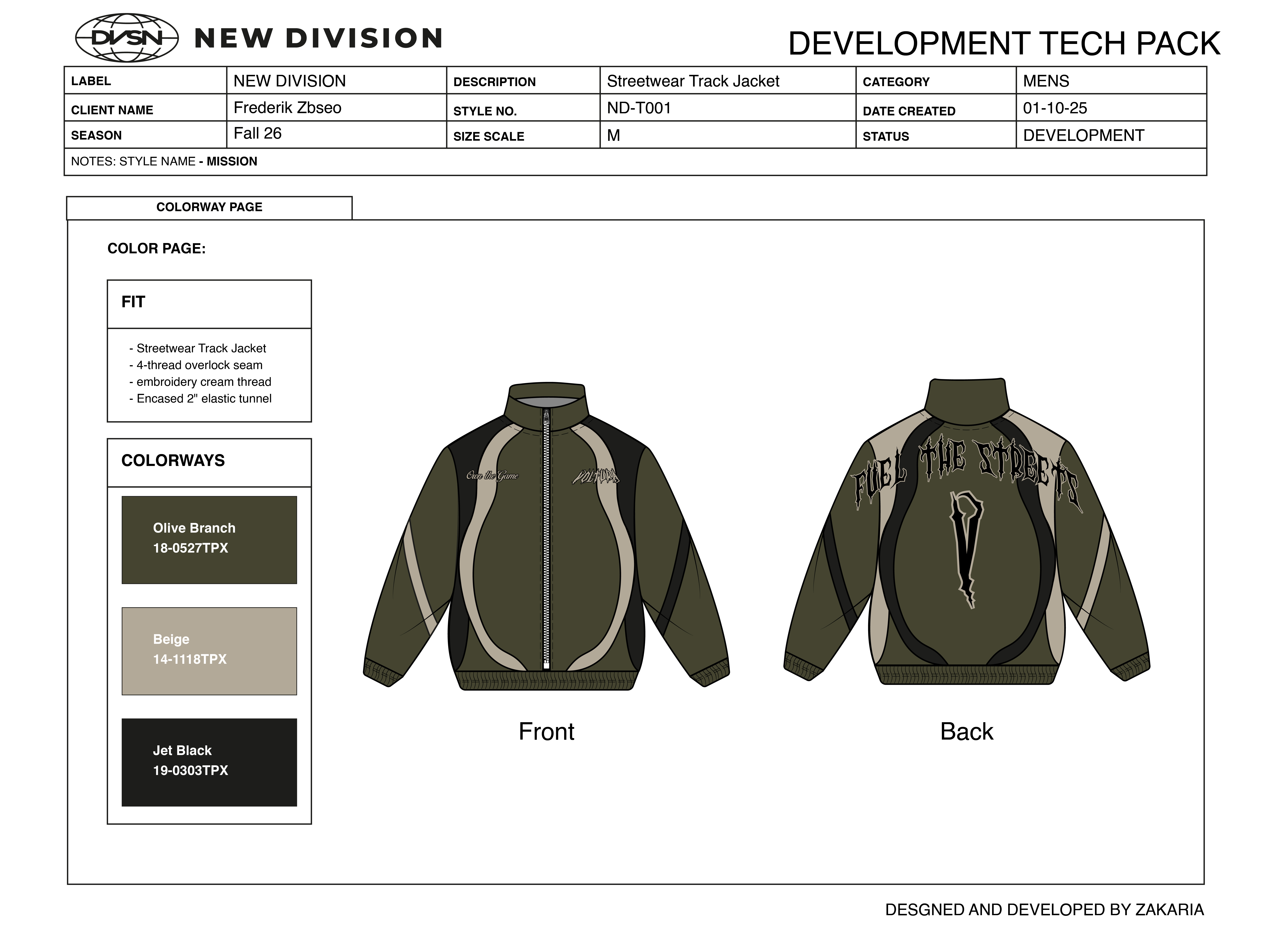 Example of Factory Ready Apparel Tech Pack