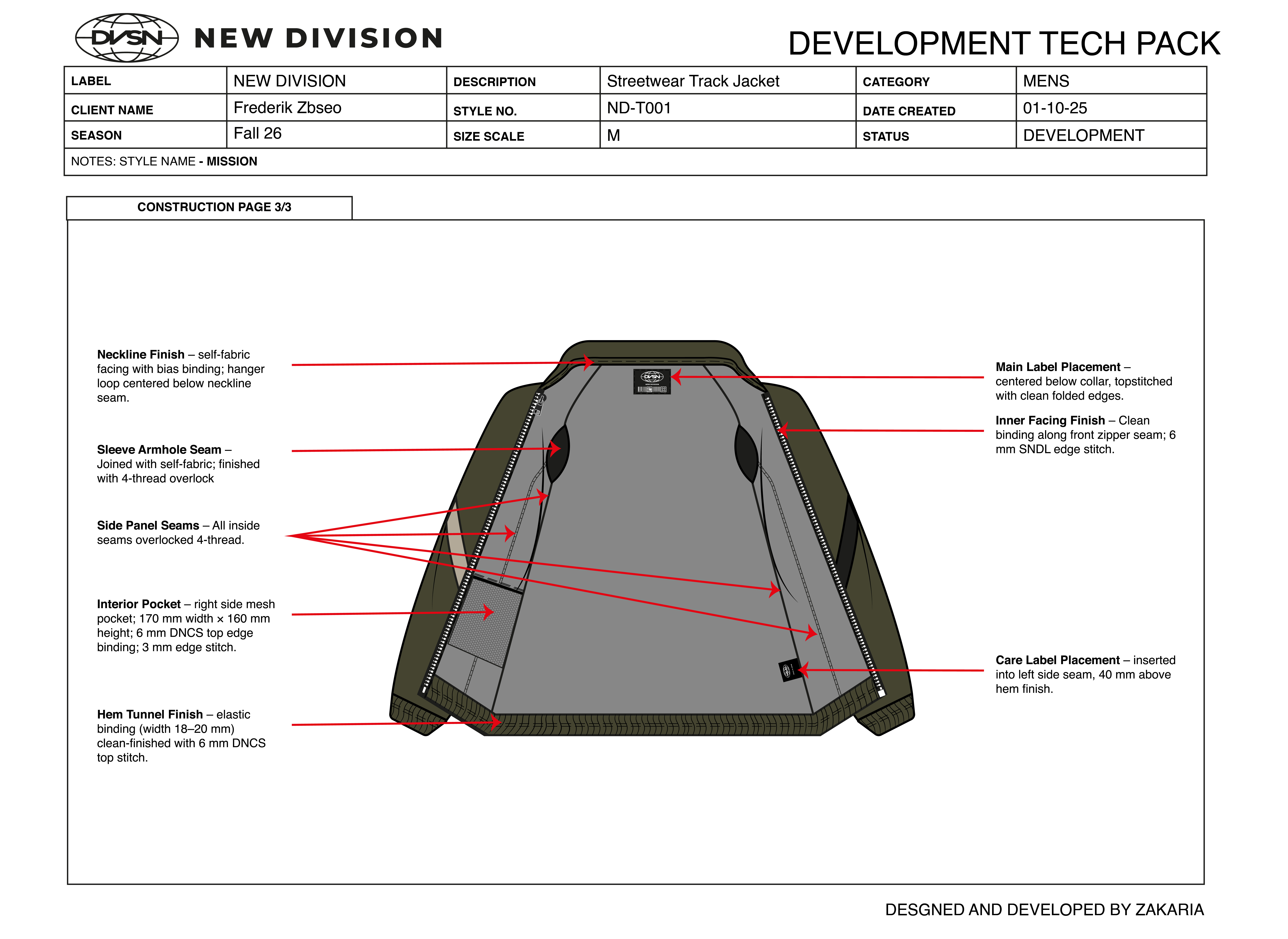 Example of Factory Ready Apparel Tech Pack