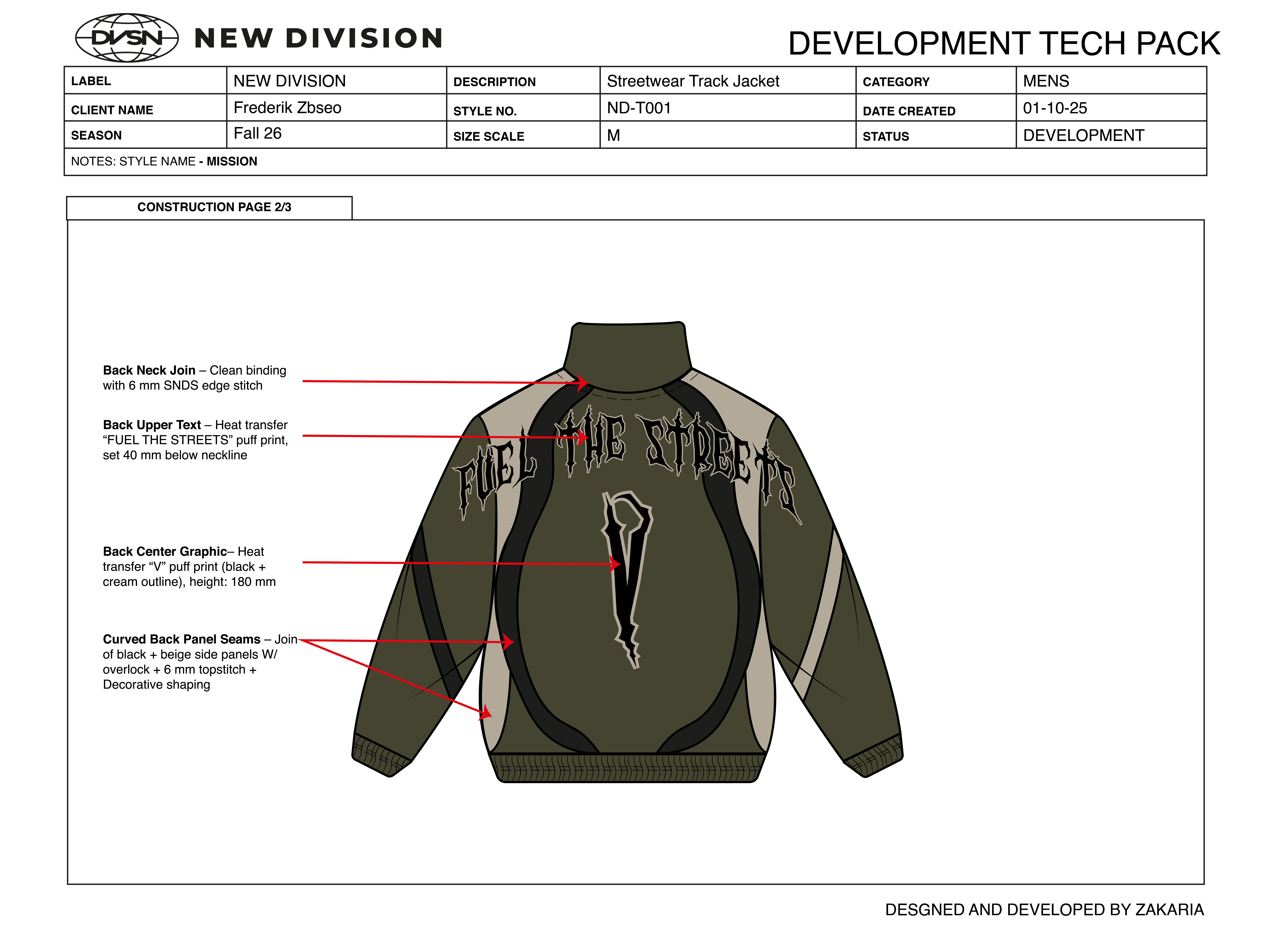Example of Factory Ready Apparel Tech Pack