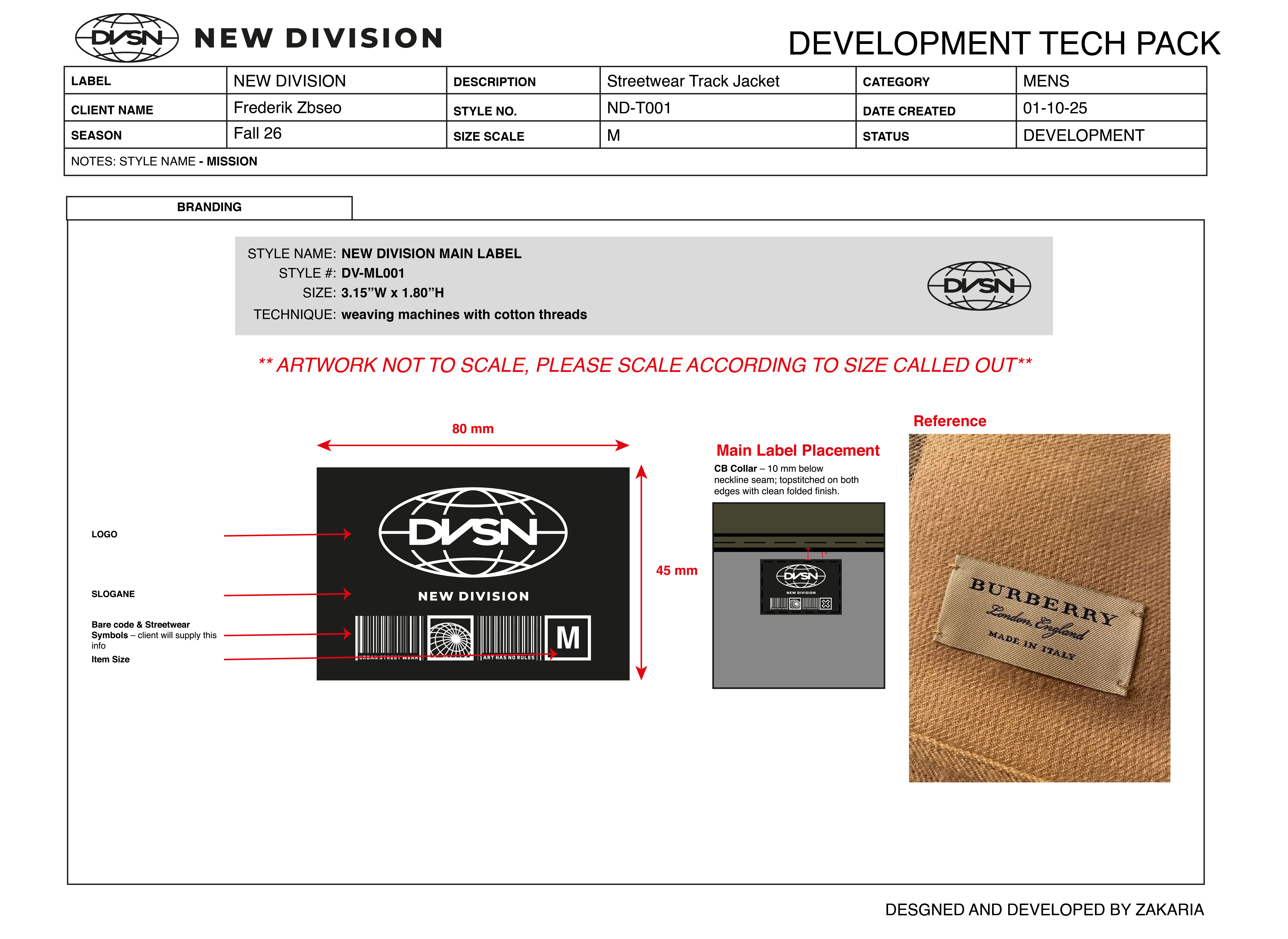 Example of Factory Ready Apparel Tech Pack