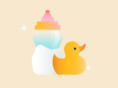 Feeding Bottle and Rubber Duck 2d illustration baby child cute drawing duck gradients icon icon set illustration illustrator minimal rubber duck shiny simple texture toddler transparent ui vector