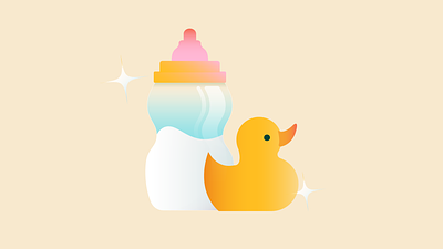 Feeding Bottle and Rubber Duck 2d illustration baby child cute drawing duck gradients icon icon set illustration illustrator minimal rubber duck shiny simple texture toddler transparent ui vector