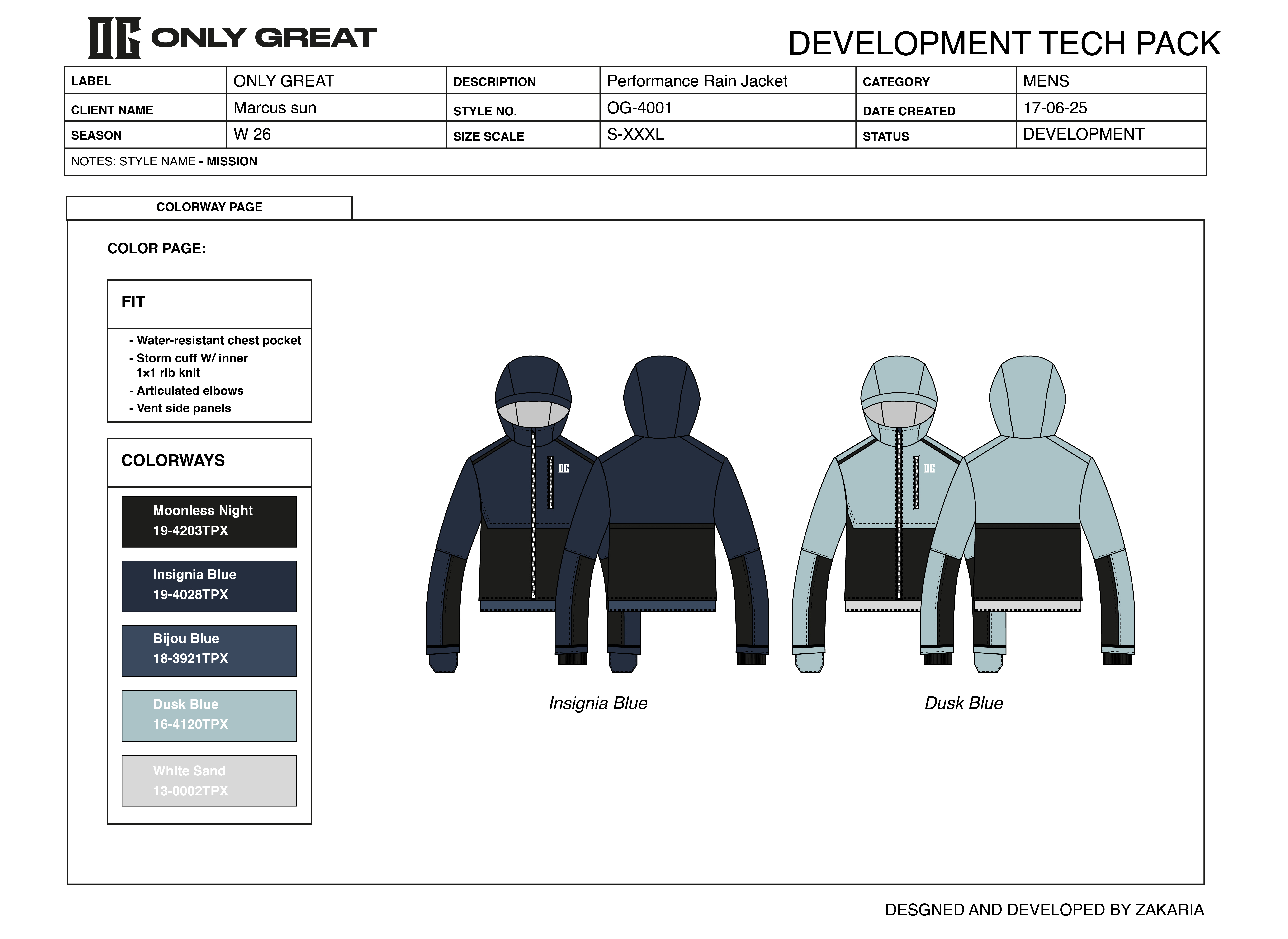 PERFORMANCE RAIN JACKET activewear adobe illustrator branding cad clothing fashion design knitwear made to measure sportswear