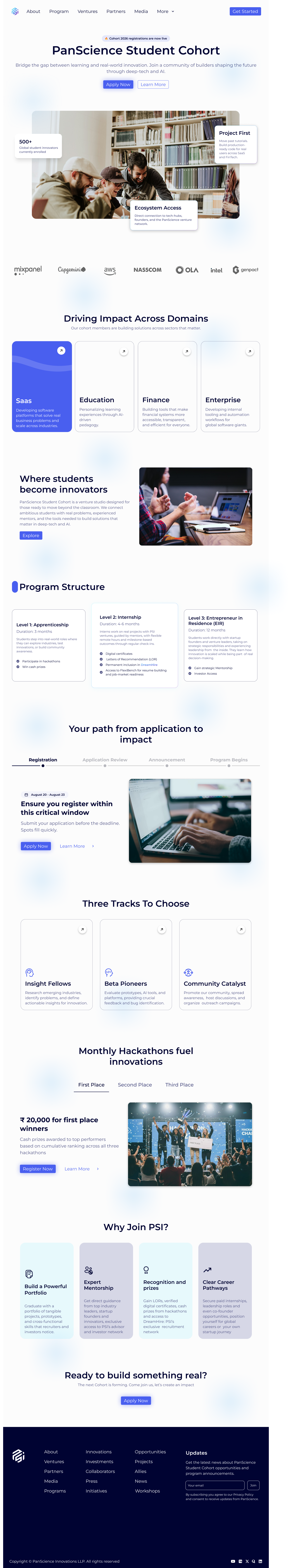 Landing Page Design aesthetic amrketing blue jobs light theme techie typography uiux ux website design website interface white and blue theme
