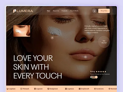 Lumera- Skincare Product Web Header beauty beauty product branding cosmetics e commerce product elegant healthy skin landing page makeup minimal natural personal care product website skincare skincare product skincare website template ui ux web design