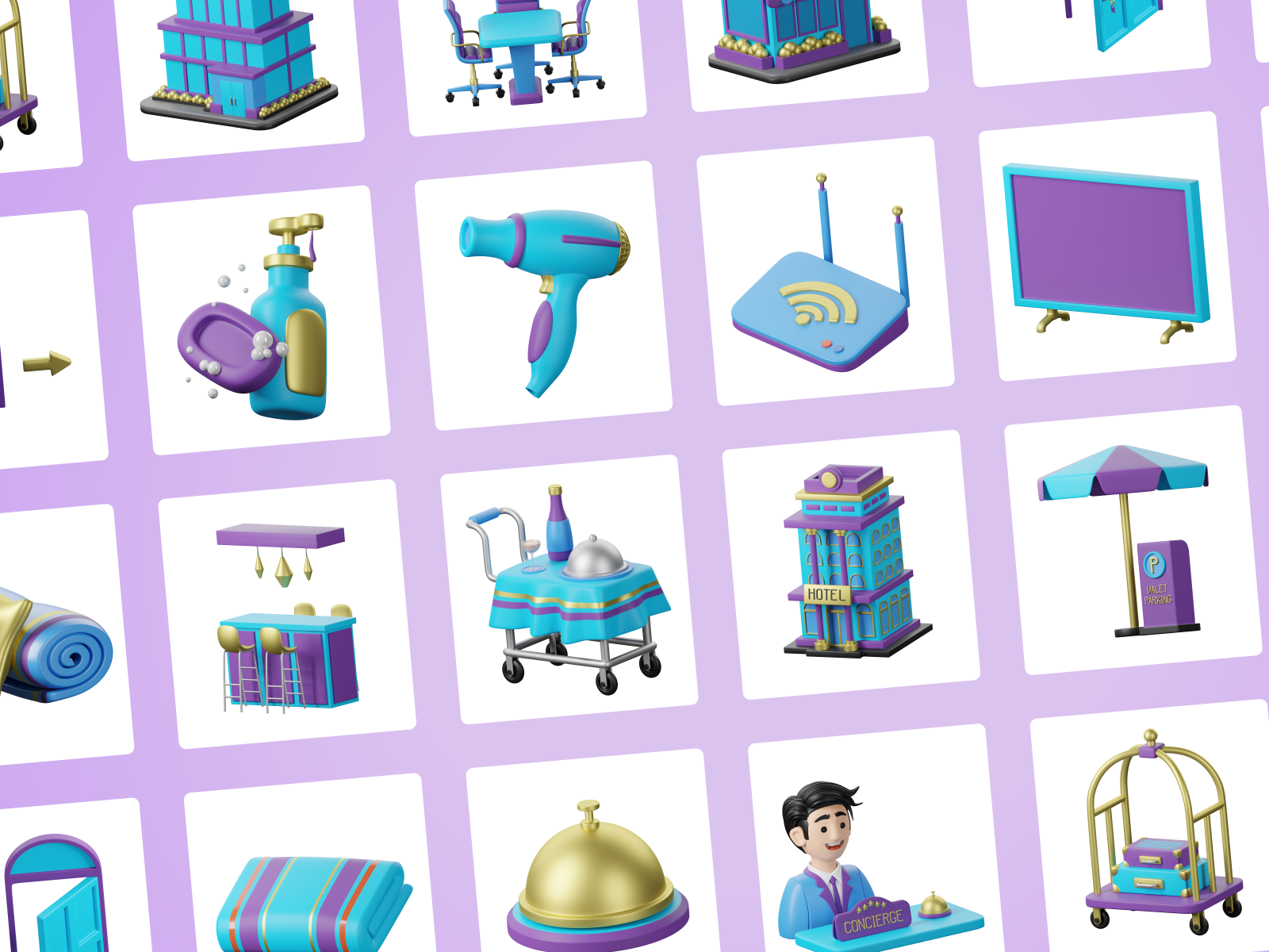 3D Hotel Icon Set