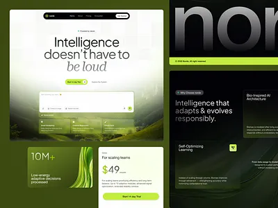 Norde: Sustainability-driven AI - Website Landing Page branding clean eco friendly graphic design green design home page landing page light mode minimal saas startup sustainability ui uidesign ux uxdesign web design website