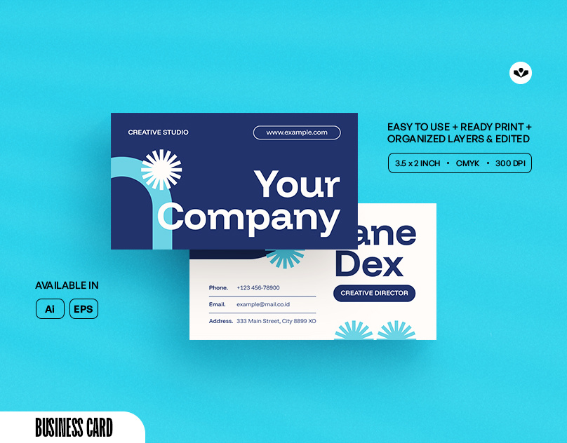 Blue Round Business Card blue branding business business card card design marketing solasome template