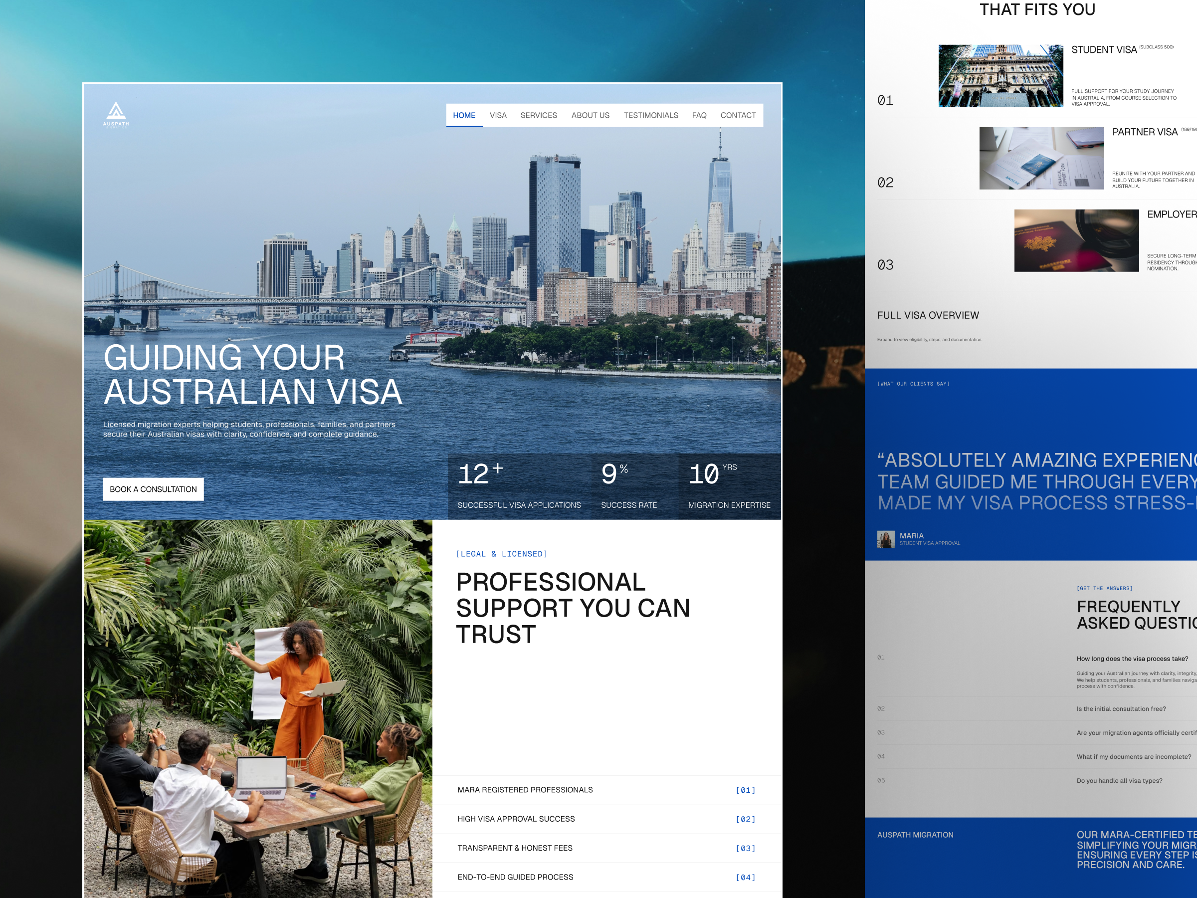 Auspath Migration Visa Landing Page agency website australia business website consulting corporate website hero landing page migration minimal design modern ui travel visa web design website website design