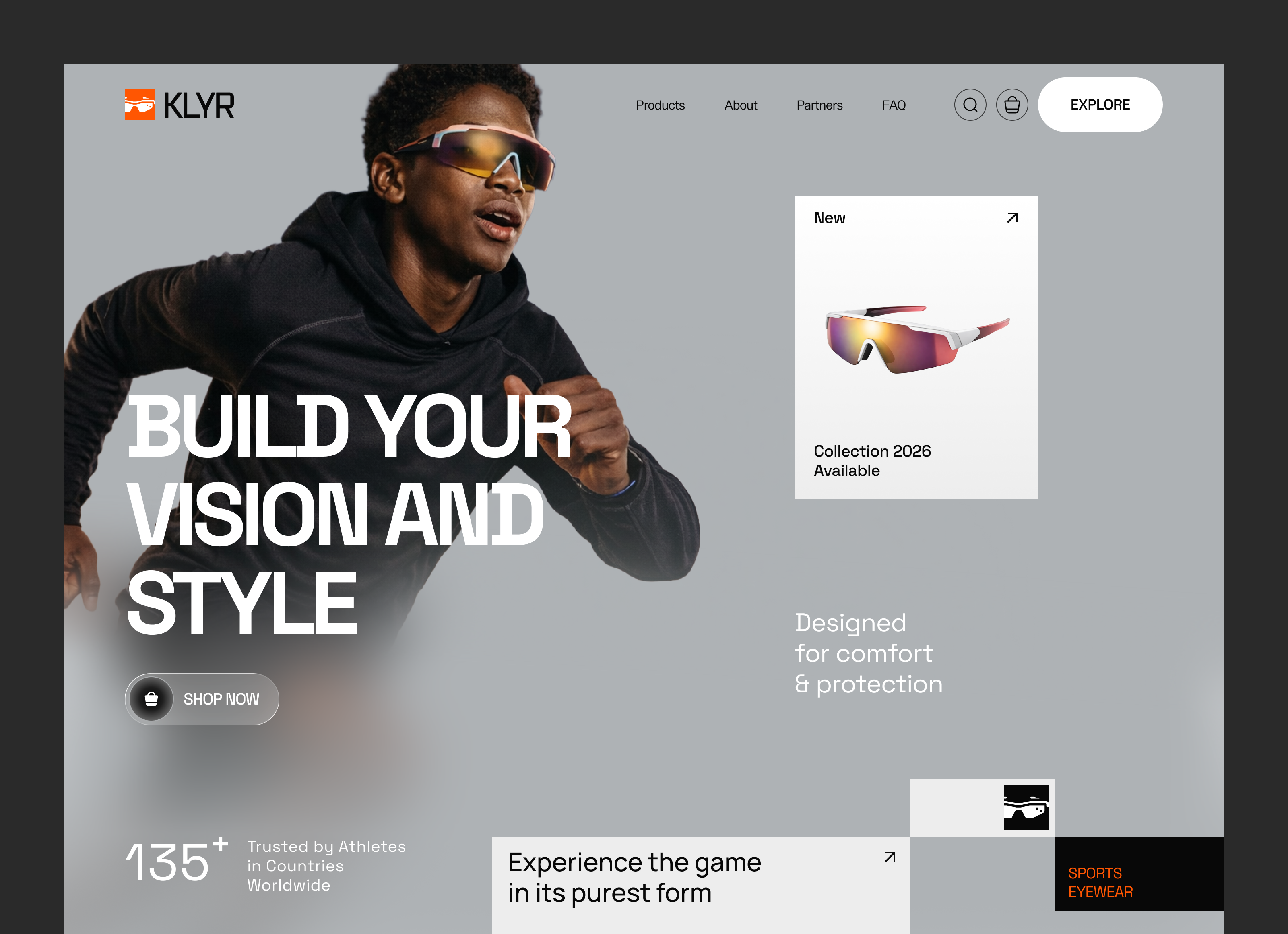 Website for a Sports Eyewear E-commerce Brand ✲ KLYR design e commerce interface landing product productdesign service sports eyewear startup ui uiux ux web website