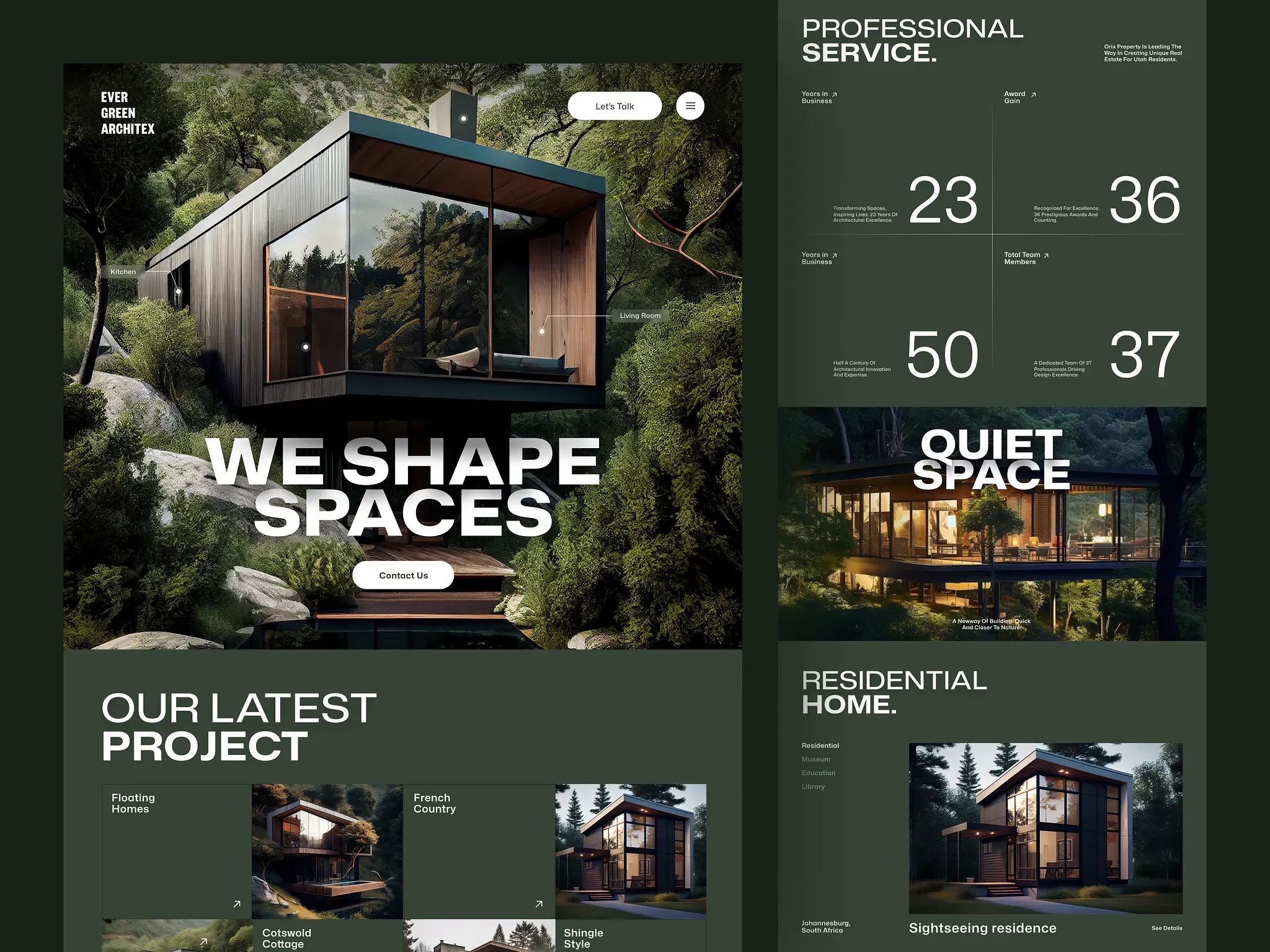 Architecture Firm Website – Dark Green Bold Landing Page UI