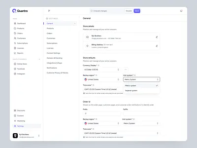 Quantro - SaaS Settings Dashboard Design admin panel dashboard design dashboard ui digitalproduct ecommerce design product design profile ryt brothers saas design saas product settings ui startup design ui uiux agency uiux design user control ux web app design web app ui ycombinator