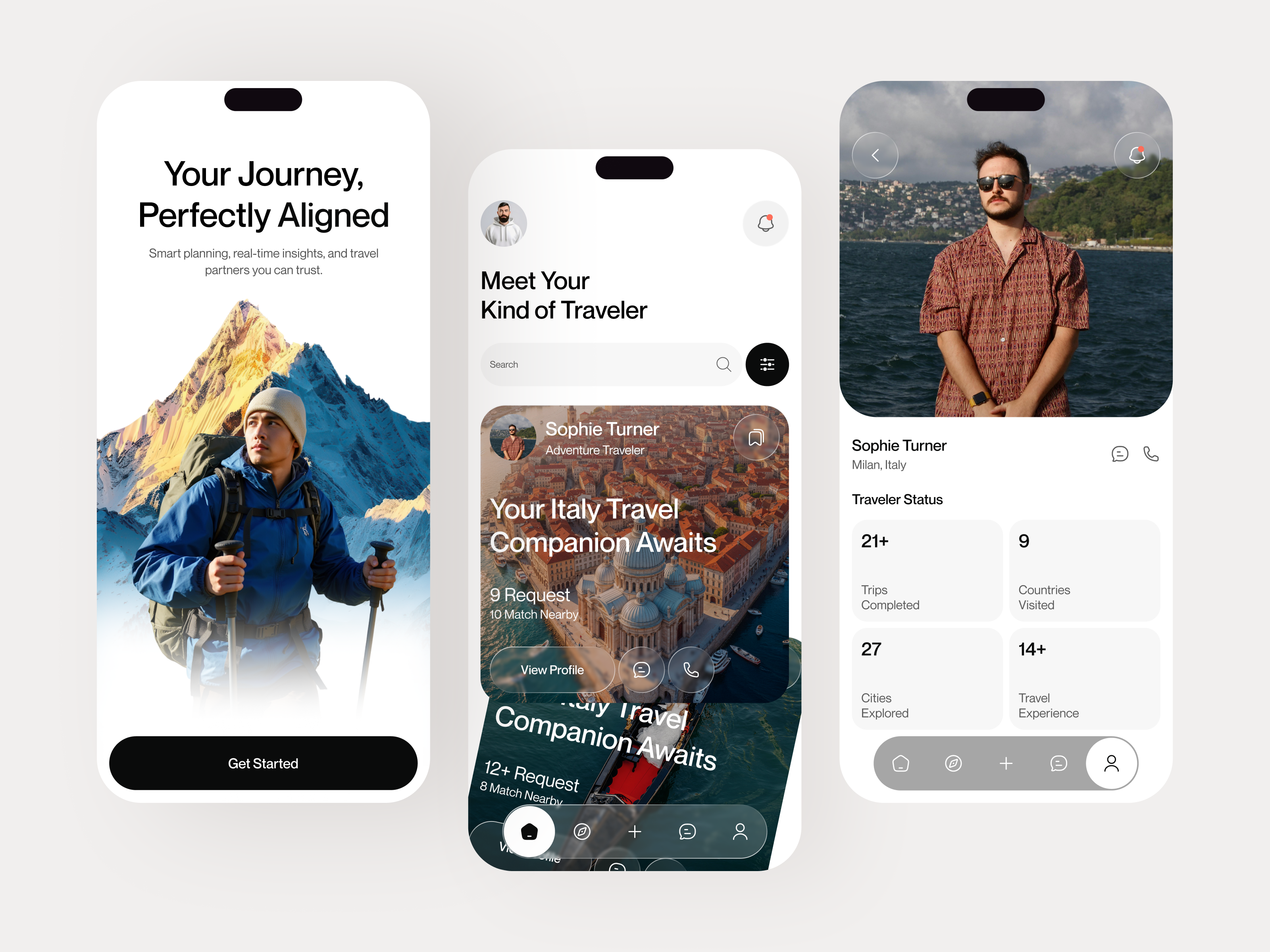 Travel Companion App | Social Travel UI app design community app digital product design dribbbleui interface design mobile app design modern ui product design saas design social travel startup app travel app travel companion travel planner app trip planning ui design ui inspiration user experience ux design