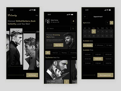 Luxury Barber & Salon Booking Mobile App appointment app barber app barber booking barber shop beauty service grooming grooming app haircut app lifestyle app luxury app luxury barber mobile app salon booking service booking trending ui ux